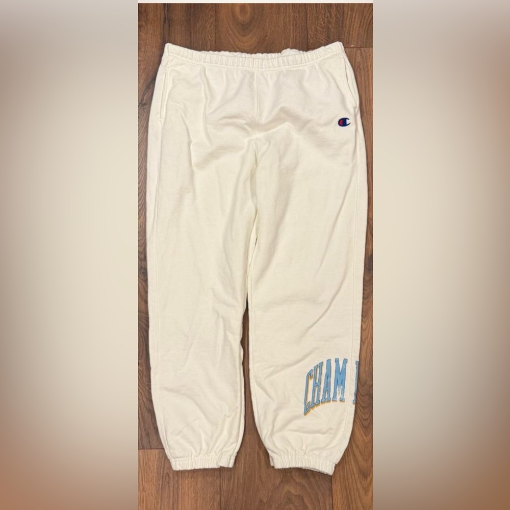 Champion Off-White Joggers with Light Blue Accents